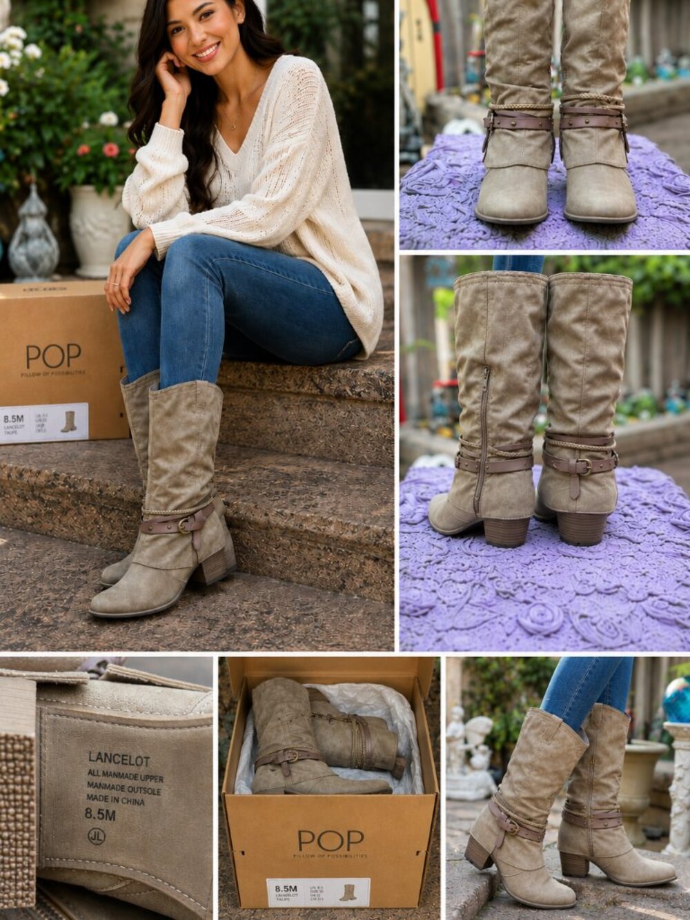 🤎 POP Lancelot Mushroom/Taupe Mid-Calf Boots Size 8.5M 🤎